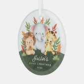 Jungle Animals Baby's First Christmas Ornament Aus Glas (Vorderseite links)