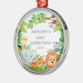 Jungle Animals Baby's First Christmas Ornament Aus Metall (Links)