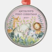 Jungle Animals Baby's First Christmas Ornament Aus Metall (Vorne)