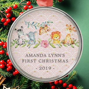 Jungle Animals Baby's First Christmas Ornament Aus Metall