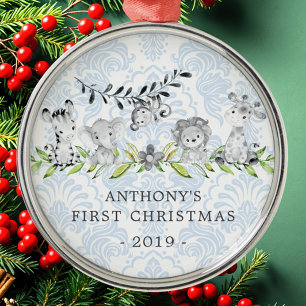 Jungle Animals Baby's First Christmas Ornament Aus Metall