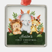 Jungle Animals Baby's First Christmas Ornament Aus Metall (Vorne)
