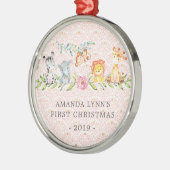 Jungle Animals Baby's First Christmas Ornament Aus Metall (Links)