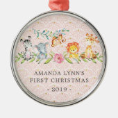 Jungle Animals Baby's First Christmas Ornament Aus Metall (Vorne)