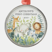 Jungle Animals Baby's First Christmas Ornament Aus Metall (Vorne)
