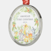 Jungle Animals Baby's First Christmas Ornament Aus Metall (Links)