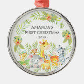 Jungle Animals Baby's First Christmas Ornament Aus Metall (Vorne)