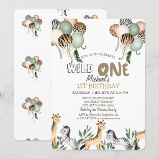 Jungle Animals Balloons 1. Geburtstag Einladung