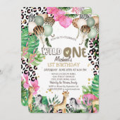 Jungle Animals Balloons Blätter 1. Geburtstag Einladung (Vorne/Hinten)