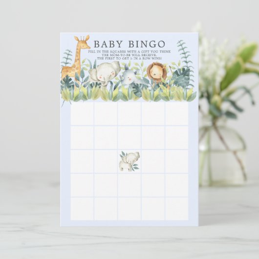 Jungle Animals BINGO Babyduschenspiel Einladung (Stehend Vorderseite)