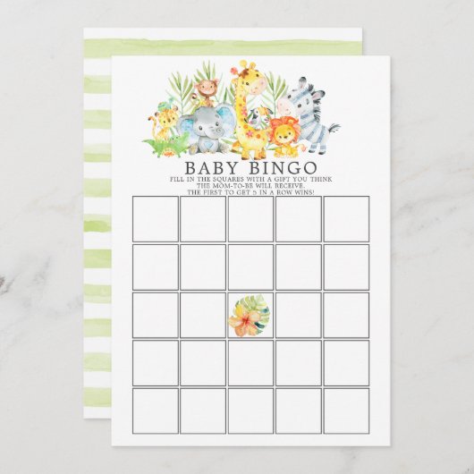 Jungle Animals BINGO Babyduschenspiel Einladung (Vorne/Hinten)