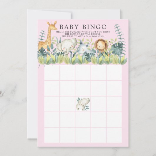 Jungle Animals BINGO Babyduschenspiel Einladung (Vorderseite)