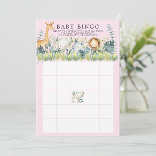 Jungle Animals BINGO Babyduschenspiel Einladung (Stehend Vorderseite)