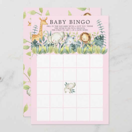 Jungle Animals BINGO Babyduschenspiel Einladung (Vorne/Hinten)