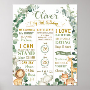 Jungle Animals Birthday Milestone Birth Stats   Poster