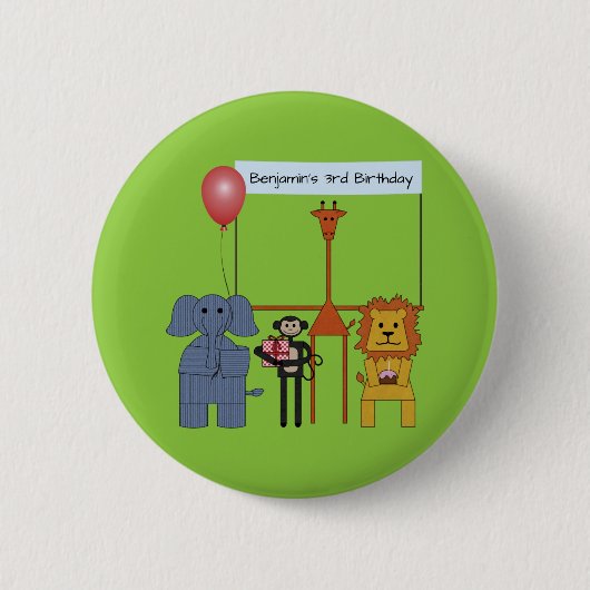 Jungle Animals Birthday Party Button - auf Grün (Vorderseite)