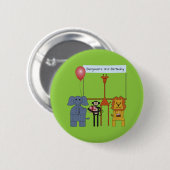 Jungle Animals Birthday Party Button - auf Grün (Vorne & Hinten)