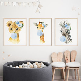 Jungle Animals, Blue Bubble Gum, Boy Kinderzimmer Bilderwand Sets