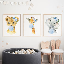 Jungle Animals, Blue Bubble Gum, Boy Kinderzimmer Bilderwand Sets