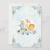 Jungle Animals Blue Gold Floral Safari Baby Dusche Einladung (Rückseite)