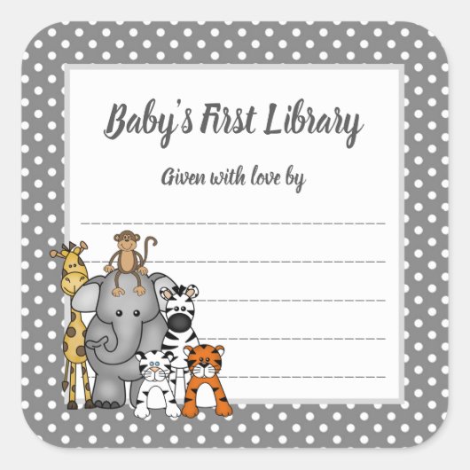 Jungle Animals Book Plate Neutrales BUCHZEICHEN Quadratischer Aufkleber (Vorderseite)