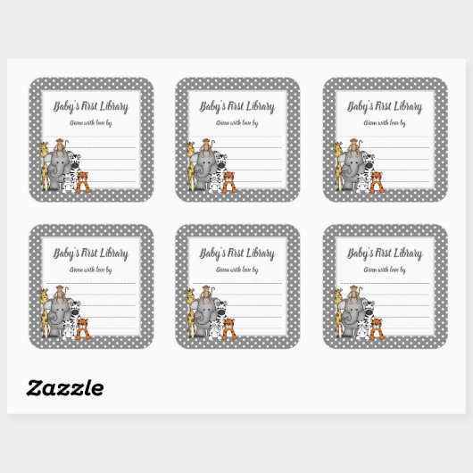 Jungle Animals Book Plate Neutrales BUCHZEICHEN Quadratischer Aufkleber (Blatt)