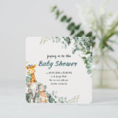 Jungle Animals Boy Baby Shower Einladung (Stehend Vorderseite)