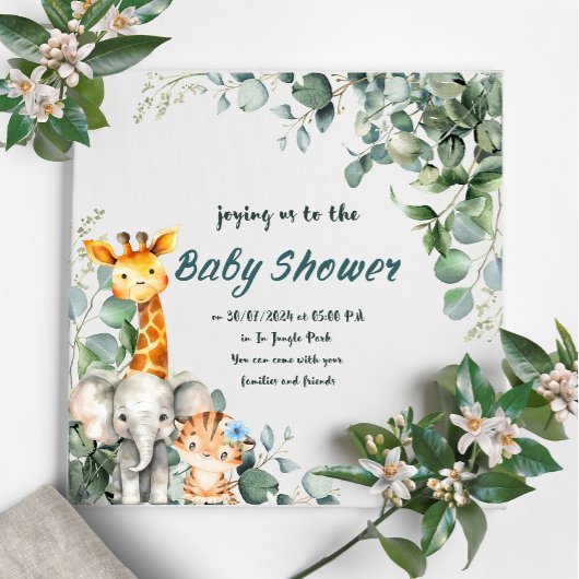 Jungle Animals Boy Baby Shower Einladung
