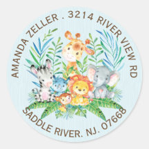 Jungle Animals Boys Baby Dusche Adressenaufkleber