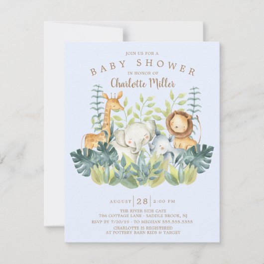 Jungle Animals Boys Babydusche Einladung (Vorderseite)