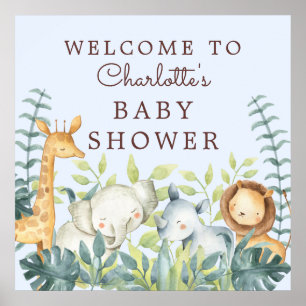 Jungle Animals Boys Babydusche Willkommen Poster