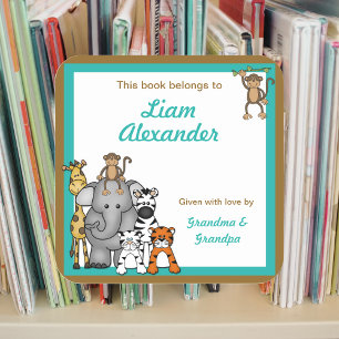 Jungle Animals Buchen Teller Aquamarines Junge BUC Quadratischer Aufkleber