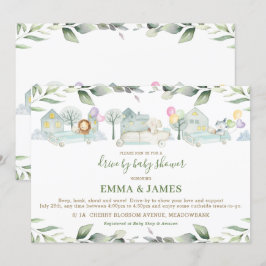 Jungle Animals Cars Greenerity Drive by Baby Showe Einladung