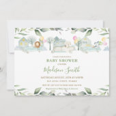 Jungle Animals Cars Greenery Kinderdusche Mädchen Einladung (Vorderseite)