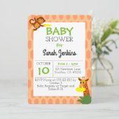 Jungle Animals Coral Baby Dusche Einladung (Stehend Vorderseite)