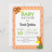 Jungle Animals Coral Baby Dusche Einladung (Vorderseite)