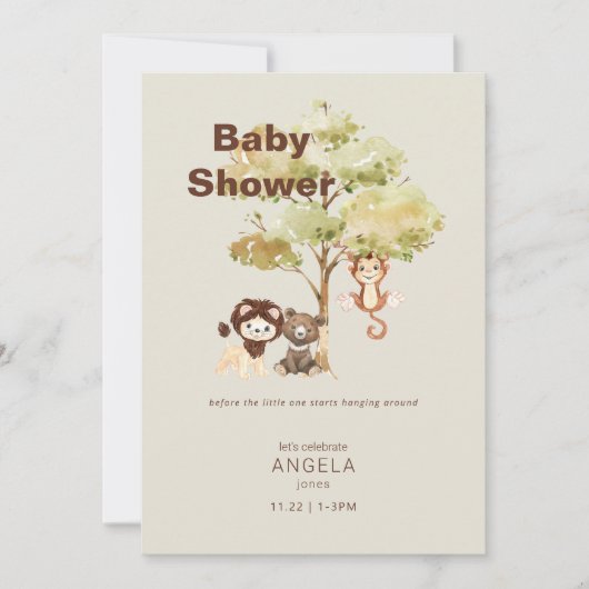 Jungle Animals Cream Boy Baby Dusche Einladung (Vorderseite)