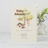 Jungle Animals Cream Boy Baby Dusche Einladung (Stehend Vorderseite)