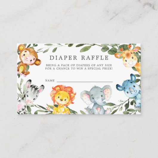 Jungle Animals Diaper Raffle Baby Duschkarte Begleitkarte (Vorderseite)