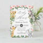 Jungle Animals Floral Greenery Safari Baby Dusche Einladung (Stehend Vorderseite)