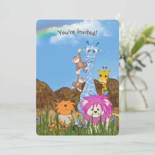 Jungle Animals Geburtstagsparty Einladung (Stehend Vorderseite)