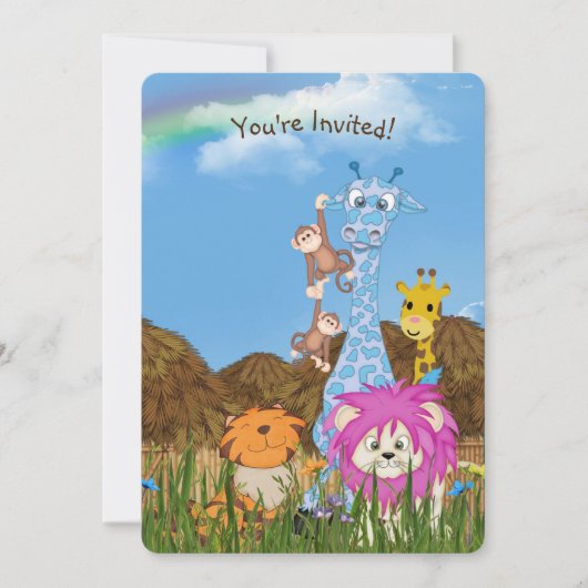 Jungle Animals Geburtstagsparty Einladung (Vorderseite)