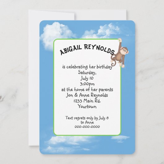 Jungle Animals Geburtstagsparty Einladung (Rückseite)