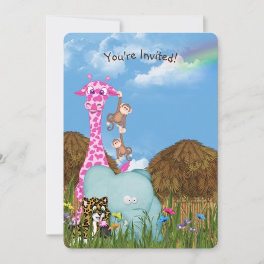 Jungle Animals Geburtstagsparty Einladung (Vorderseite)