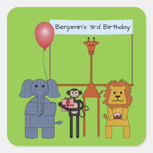 Jungle Animals Geburtstagsparty Square Sticker (Vorderseite)