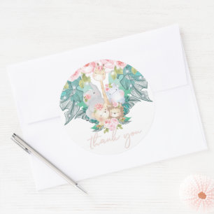 Jungle Animals Girl Birthday Vielen Dank Runder Aufkleber