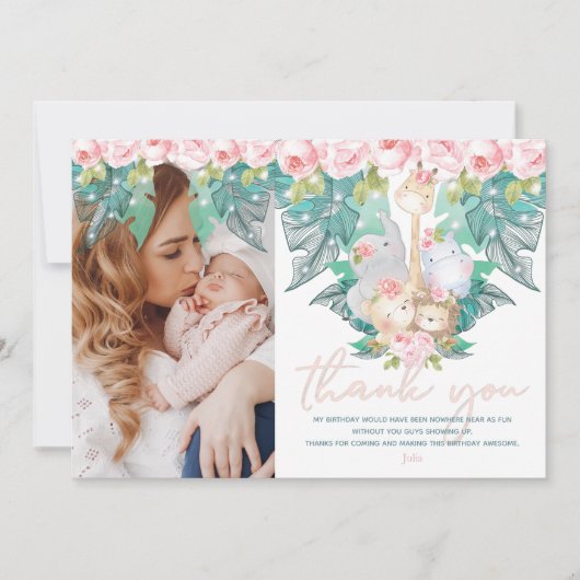 Jungle Animals Girl Geburtstags-Foto Dankeskarte (Vorderseite)