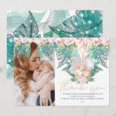 Jungle Animals Girl Geburtstags-Foto Dankeskarte (Vorne/Hinten)