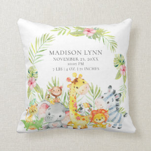 Jungle Animals Girls Baby Birth Stats Pilze Kissen