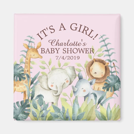 Jungle Animals Girls Baby Shower Fevor Magnet (Vorne)